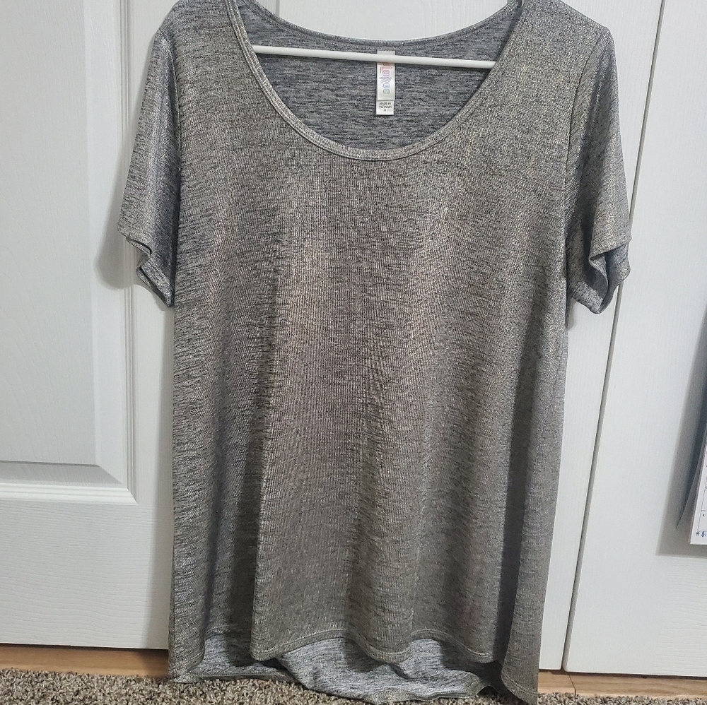LuLaRoe Metallic Gray Short Sleeve Top
